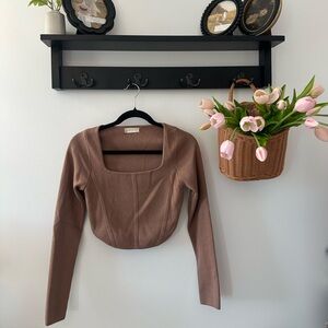 Altar'd State Brown Long Sleeve Square Neck Top